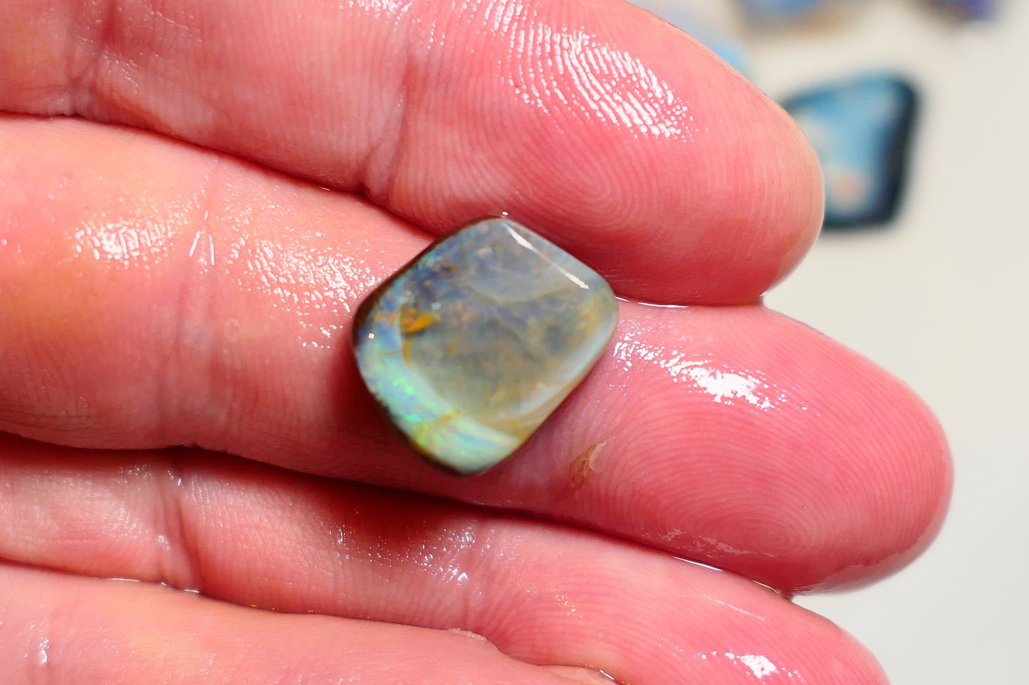 Queensland Boulder opal 10cts rub / rough / preform Koroit Green fires 13x10x4mm BRA03