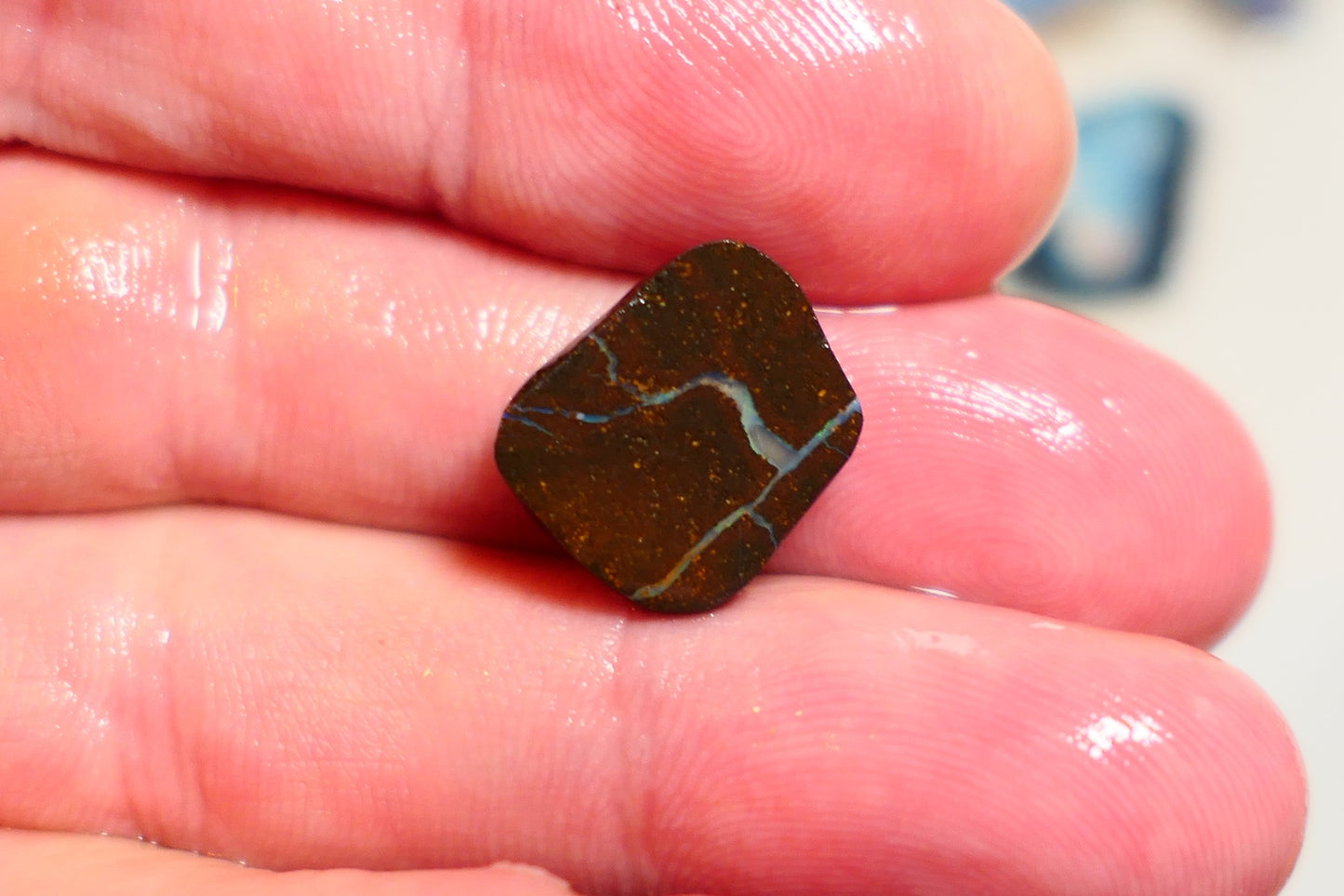 Queensland Boulder opal 10cts rub / rough / preform Koroit Green fires 13x10x4mm BRA03