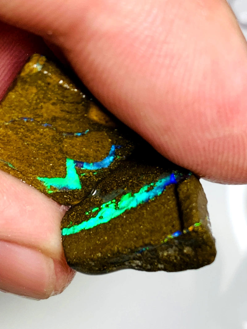 Queensland Boulder opal pair 16.75cts Winton Bright Neon Multifires showing 16x14x4mm & 14x14x3mm BFC60