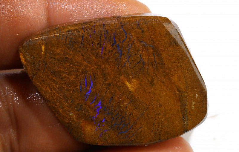 Australian Queensland Boulder Matrix opal 105cts faced rough Koroit veins of Blue fires of mixed tones 35x31x8mm BFA12