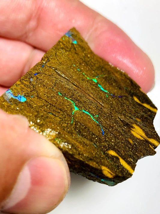 Queensland Boulder opal rough Split pair 200cts Winton Bright Vibrant Green fires showing 40x22x14mm BFC68
