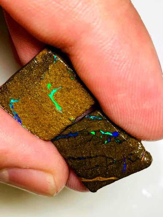 Queensland Boulder opal pair 18cts Winton nice Multifires showing 19x16x6mm both approx BFC57