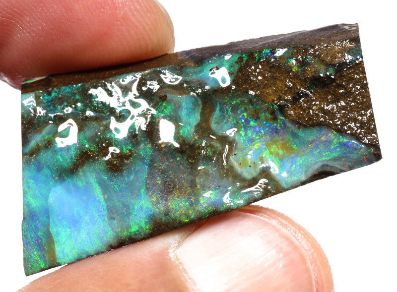 Australian Queensland Boulder opal 36cts rough / faced Winton Nice Multifires Lots Potential 35x17x6mm BFA19