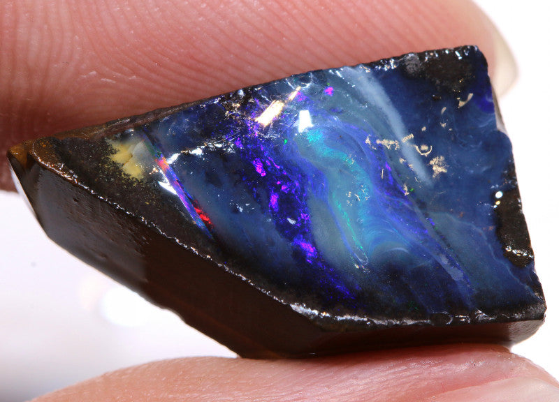Australian Queensland Boulder opal 17.5cts rough / faced Quilpie Nice Blue fires Lots Potential 23x13x6mm BFA18