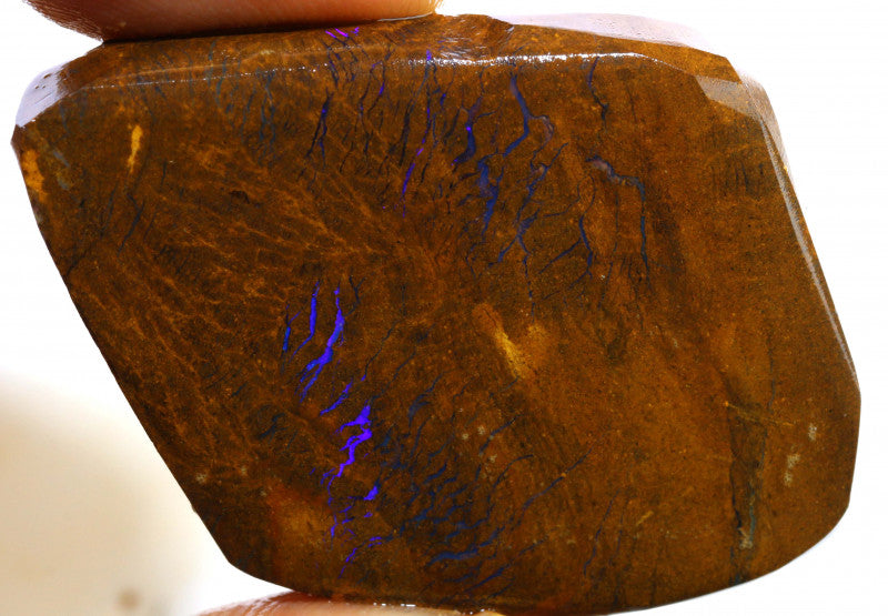 Australian Queensland Boulder Matrix opal 105cts faced rough Koroit veins of Blue fires of mixed tones 35x31x8mm BFA12