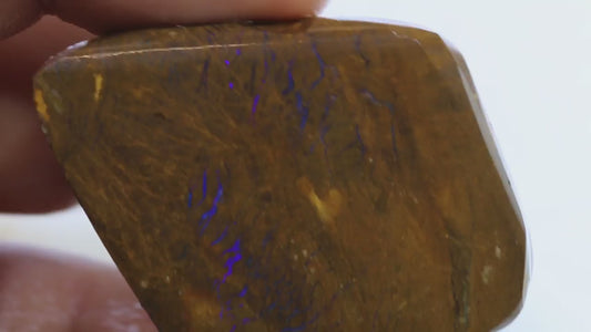 Australian Queensland Boulder Matrix opal 105cts faced rough Koroit veins of Blue fires of mixed tones 35x31x8mm BFA12