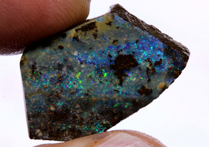 Australian Queensland Boulder opal 16.50cts rough / faced some Nice Green/Blue fires Lots Potential 24x15x5mm BFA17