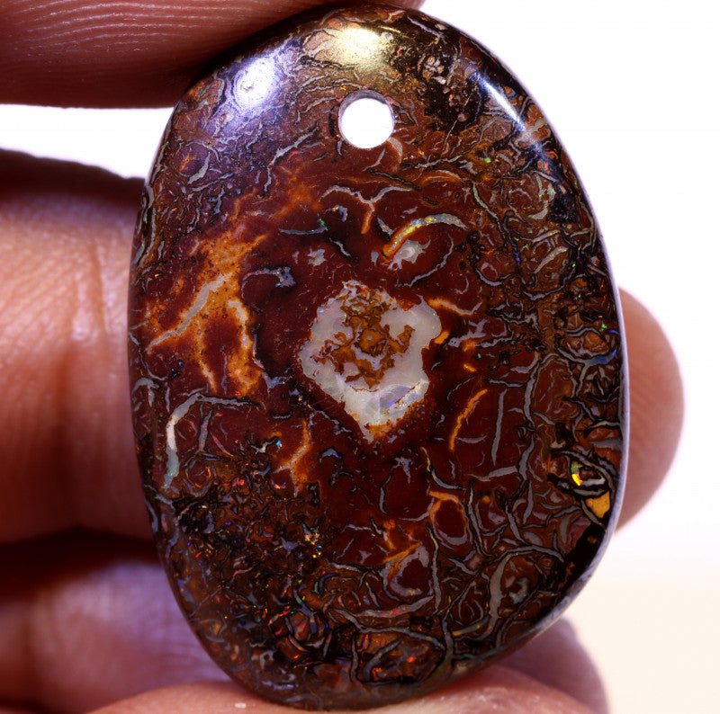 Australian Queensland Boulder Matrix opal Polished Drilled Gemstone 37.3cts From Yowah some bits of Multicolours 28x20x7mm BFO895