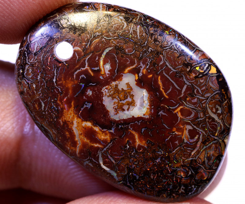 Australian Queensland Boulder Matrix opal Polished Drilled Gemstone 37.3cts From Yowah some bits of Multicolours 28x20x7mm BFO895
